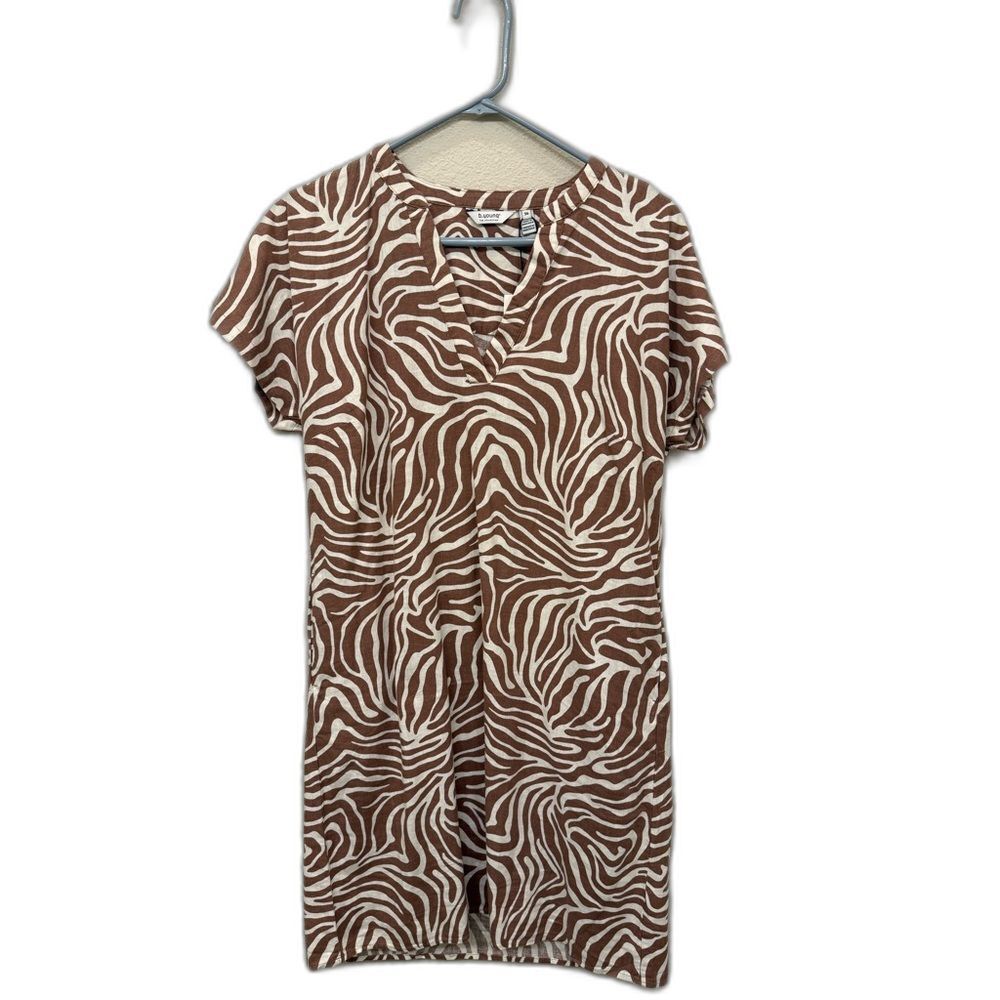 b. young linen-blend brown & white Zebra Print Dress - EU36|US6 - $125 MSRP